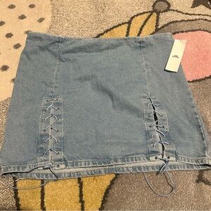 BDG Light Blue Denim Mini Skirt with Lace-Up Sides